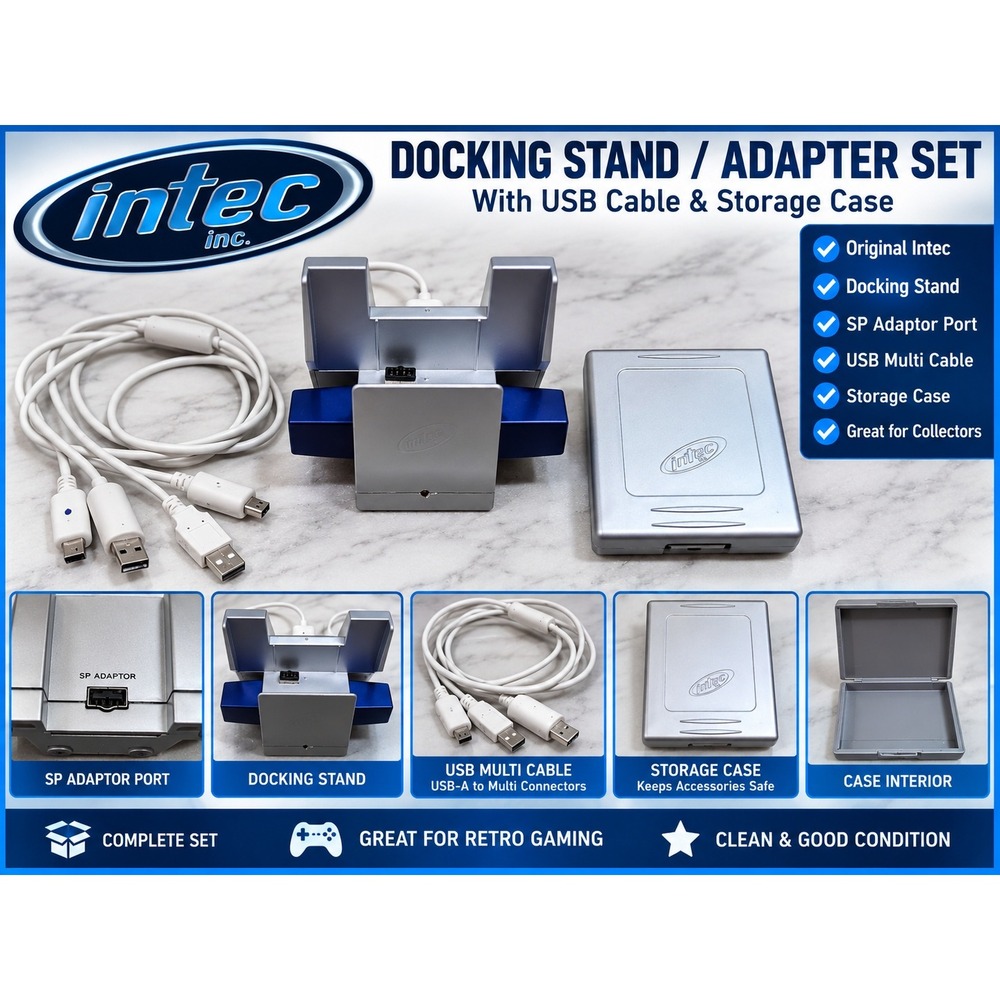 Intec Game Boy Advance GBA SP Docking Stand Adapter Set USB Cable Storage Case